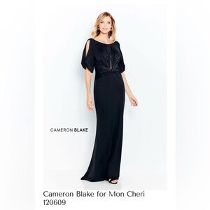 Cameron Blake Elegant Black Long Sleeve Gown 120609 NWT